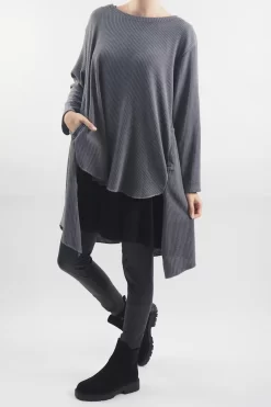 Made In Italy Rib Velvet Soft Stretch Pocket High Low Top Slate