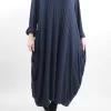 Made In Italy Ribbed Soft Knit Cocoon Dress Navy