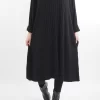 Made In Italy Ribbed Soft Knit Trapeze Dress Black