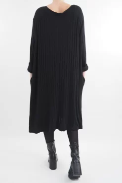 Made In Italy Ribbed Soft Knit Trapeze Dress Black -Fashion Women's Store made in italy ribbed soft knit trapeze dress black 4.jpg