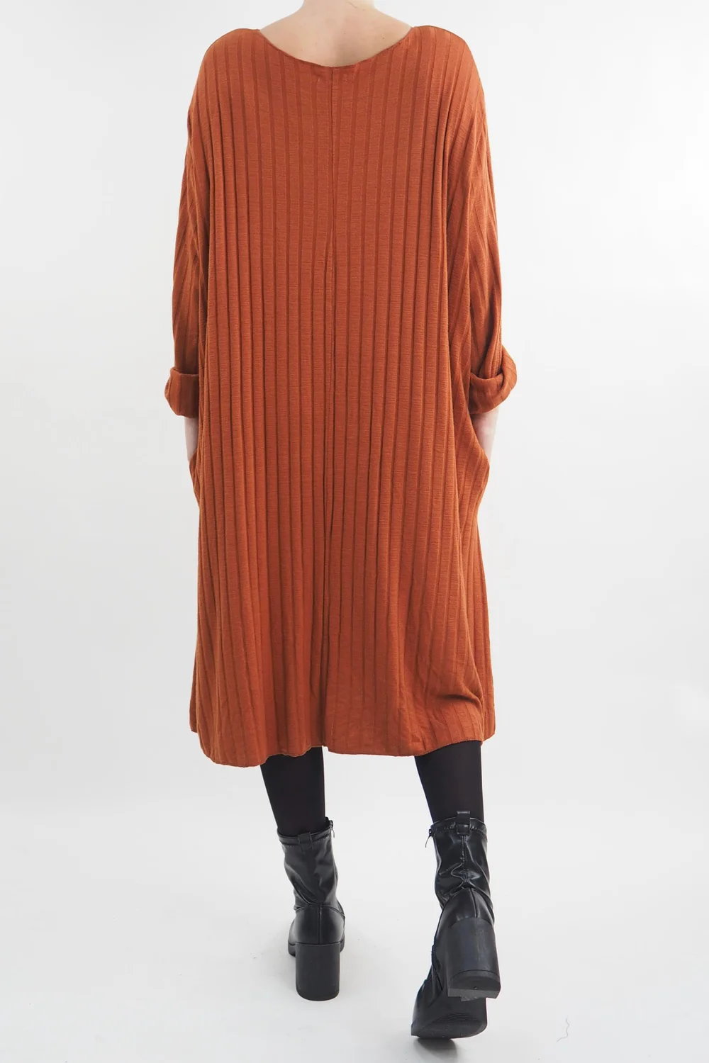 Made In Italy Ribbed Soft Knit Trapeze Dress Saffron 5 Made In Italy Ribbed Soft Knit Trapeze Dress Saffron - Image 4