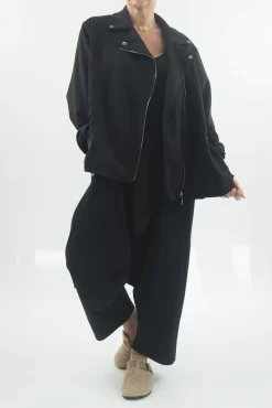 Made In Italy Sander Moleskin Touch Stretch Biker Jacket Black -Fashion Women's Store made in italy sander moleskin finish stretch biker jacket black04.jpg