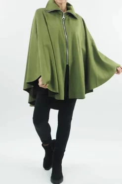 Made In Italy Sander Moleskin Touch Stretch Zippy Cape Olive //