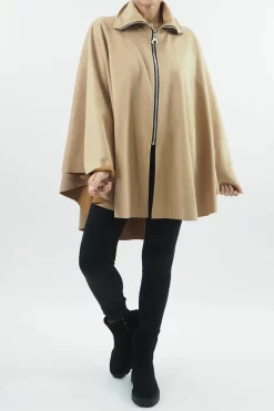 Made In Italy Sander Moleskin Touch Stretch Zippy Cape Toast //