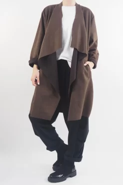 Made In Italy Sander Moleskin Touch Sporty Waterfall Jacket Truffle -Fashion Women's Store made in italy sander moleskin touch sporty waterfall jacket truffle04.jpg