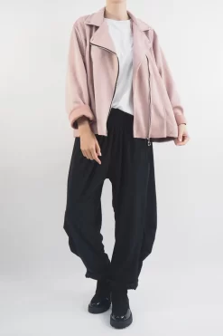 Made In Italy Sander Moleskin Touch Stretch Biker Jacket Antique Rose