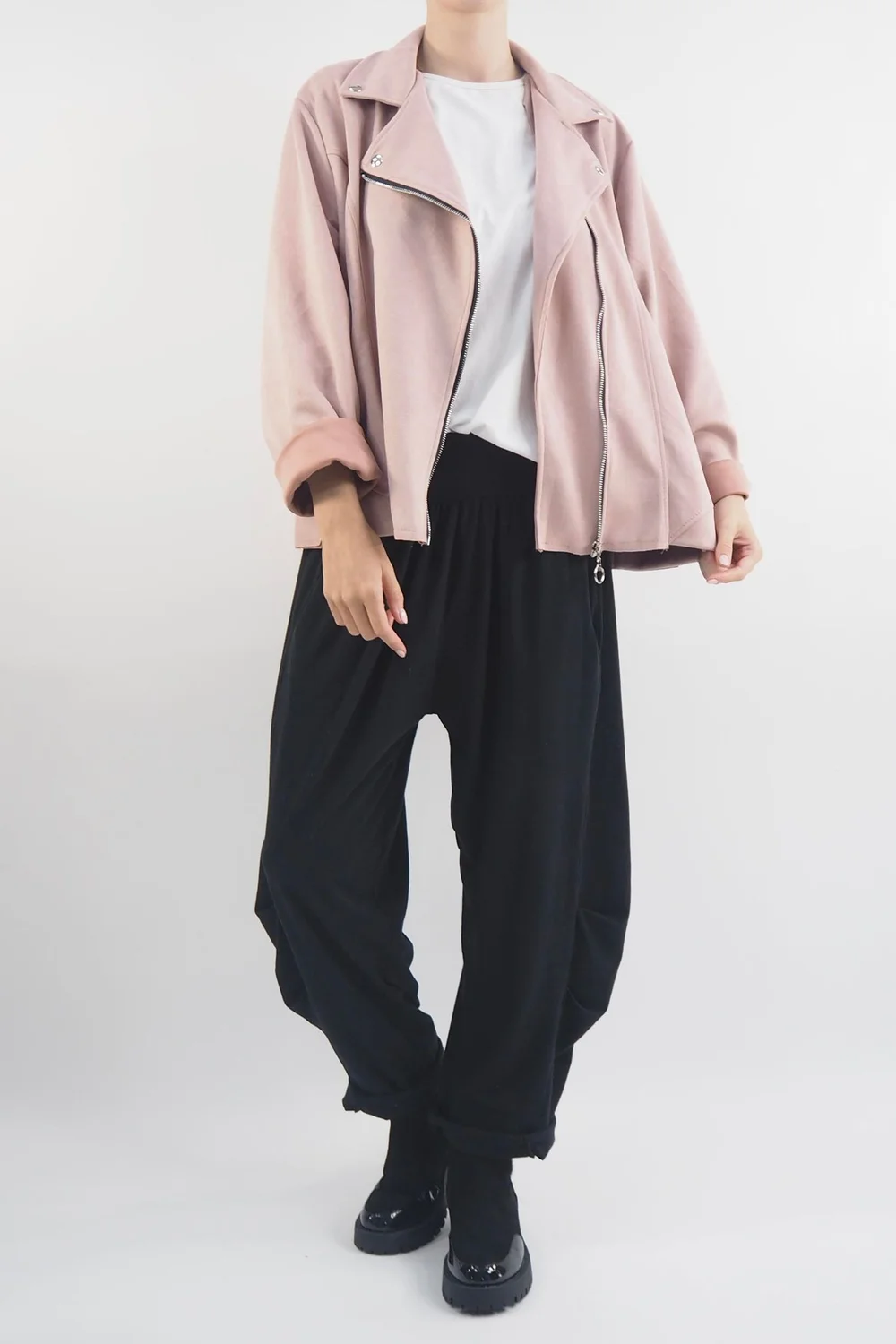 Made In Italy Sander Moleskin Touch Stretch Biker Jacket Antique Rose 3 Made In Italy Sander Moleskin Touch Stretch Biker Jacket Antique Rose