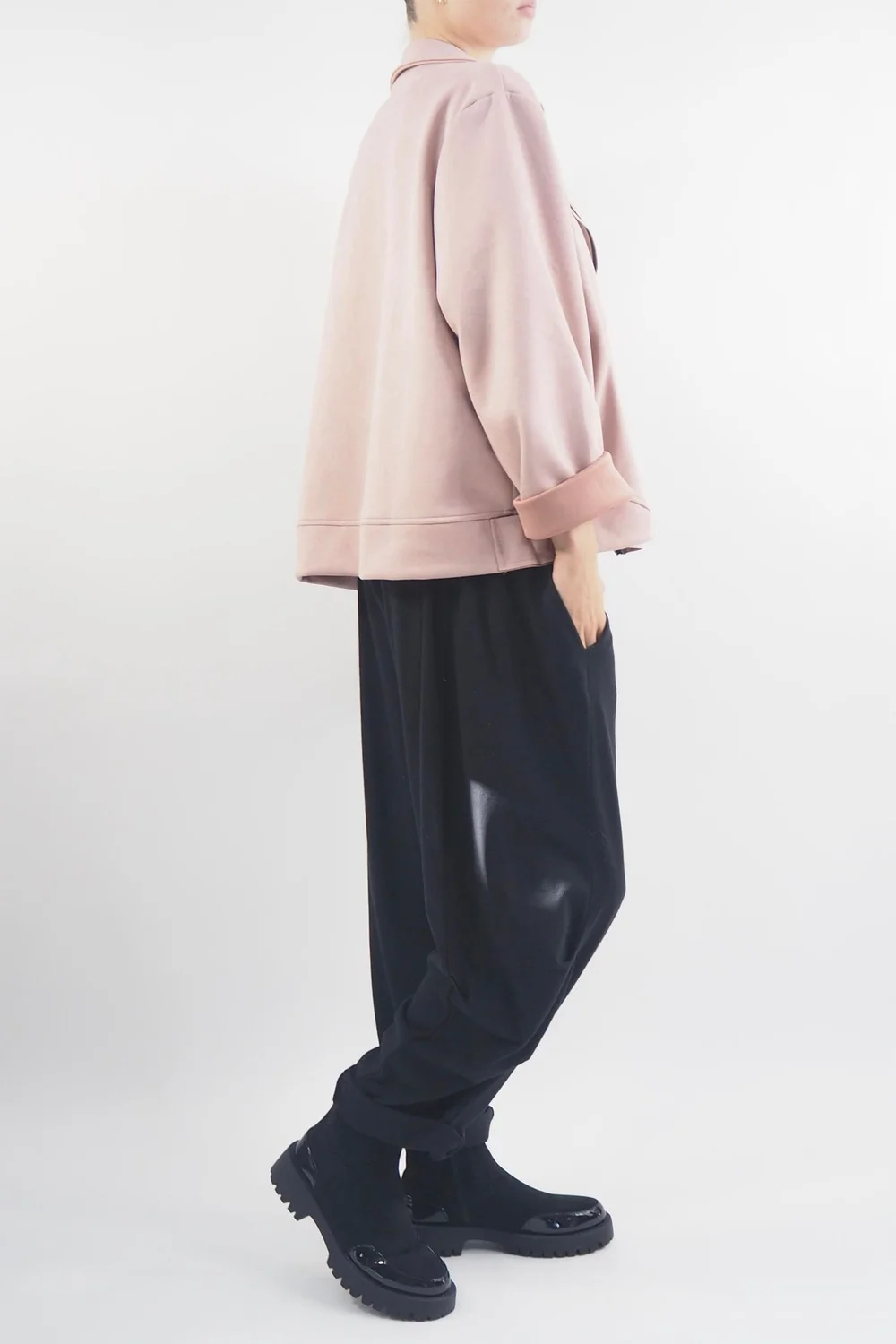 Made In Italy Sander Moleskin Touch Stretch Biker Jacket Antique Rose 4 Made In Italy Sander Moleskin Touch Stretch Biker Jacket Antique Rose - Image 2