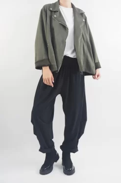 Made In Italy Sander Moleskin Touch Stretch Biker Jacket Bonsai