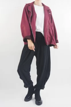 Made In Italy Sander Moleskin Touch Stretch Biker Jacket Bordeaux