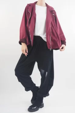 Made In Italy Sander Moleskin Touch Stretch Biker Jacket Bordeaux -Fashion Women's Store made in italy sander moleskin touch stretch biker jacket bordeaux4.jpg