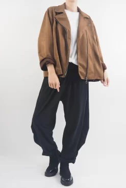 Made In Italy Sander Moleskin Touch Stretch Biker Jacket Chestnut