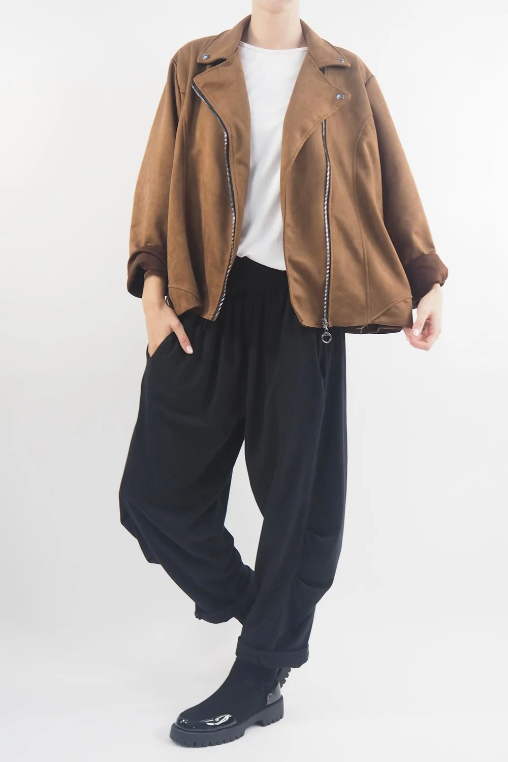 Made In Italy Sander Moleskin Touch Stretch Biker Jacket Chestnut 6 Made In Italy Sander Moleskin Touch Stretch Biker Jacket Chestnut - Image 4