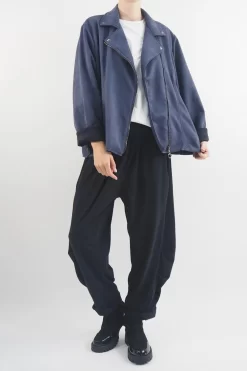 Made In Italy Sander Moleskin Touch Stretch Biker Jacket Midnight