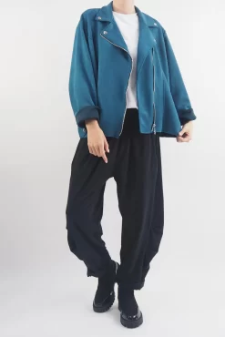 Made In Italy Sander Moleskin Touch Stretch Biker Jacket Teal