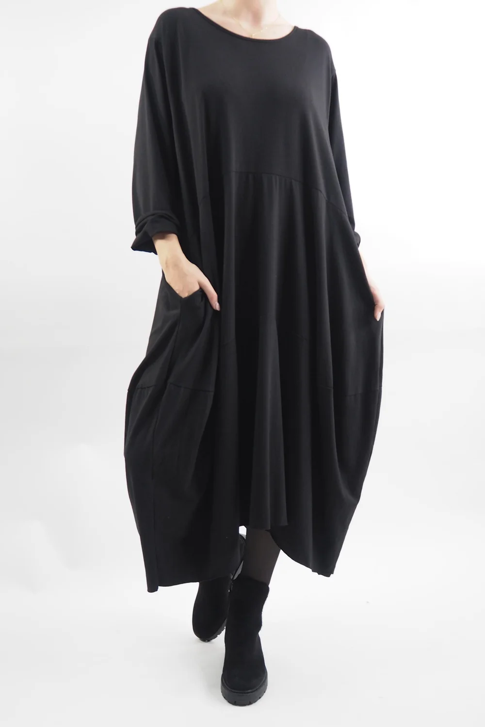 Made In Italy Sander Panel Long Sleeve Cocoon Dress Black 3 Made In Italy Sander Panel Long Sleeve Cocoon Dress Black