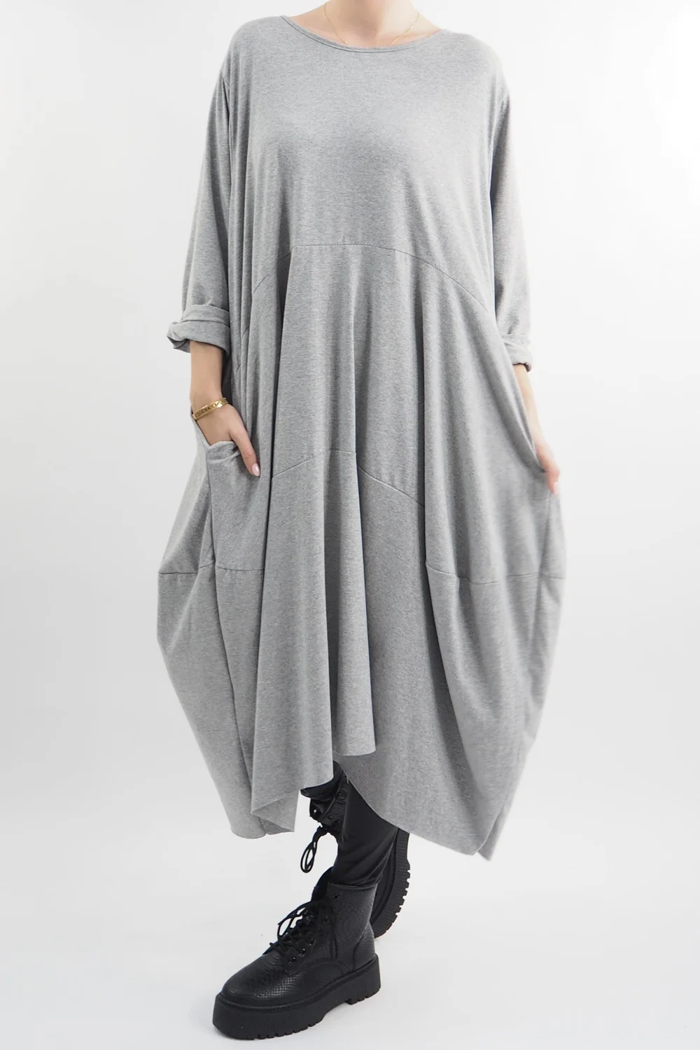 Made In Italy Sander Panel Long Sleeve Cocoon Dress Grey Marl 6 Made In Italy Sander Panel Long Sleeve Cocoon Dress Grey Marl - Image 4