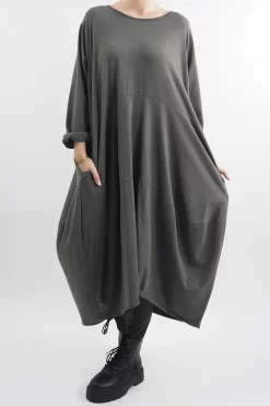 Made In Italy Sander Panel Long Sleeve Cocoon Dress Khaki 8 Made In Italy Sander Panel Long Sleeve Cocoon Dress Khaki -Fashion Women's Store made in italy sander panel long sleeve cocoon dress khaki3.jpg