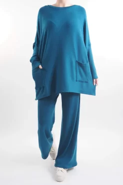 Made In Italy Chalet Pocketed Soft Knit Set Prussian