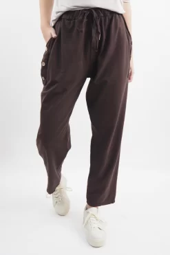 Made In Italy Tali Three Button Straight Leg Pant Chocolate