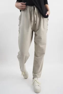 Made In Italy Tali Three Button Straight Leg Pant Stone