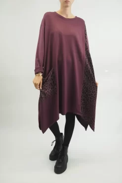 Made In Italy Tokyo Leopard Panel Dress Aubergine