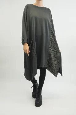 Made In Italy Tokyo Leopard Panel Dress Shadow