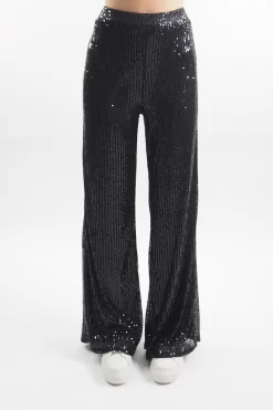 Made In Italy Trinny Shimmer Palazzo Trouser Black