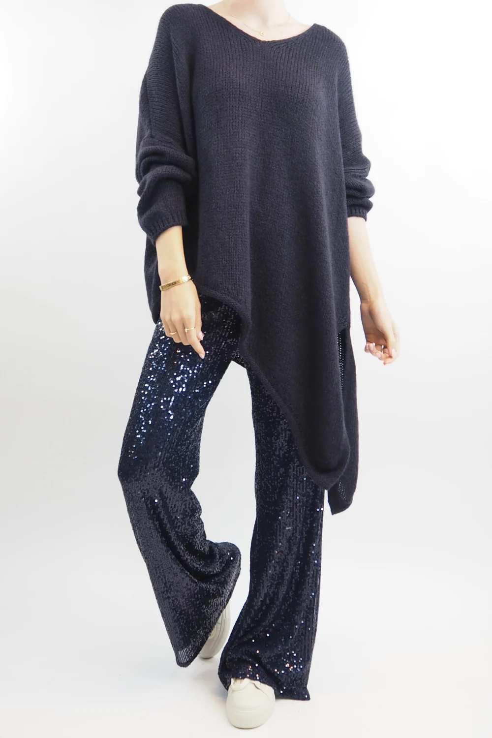 Made In Italy Trinny Shimmer Palazzo Trouser Midnight 8 Made In Italy Trinny Shimmer Palazzo Trouser Midnight - Image 6