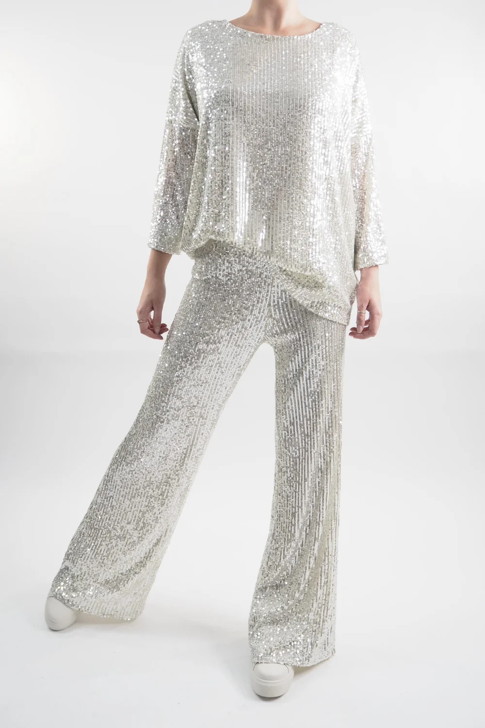 Made In Italy Trinny Shimmer Top Ecru / 3 Made In Italy Trinny Shimmer Top Ecru /