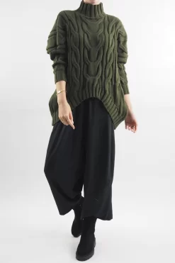 Made In Italy Turtle Cable Guy Knit Top Bonsai