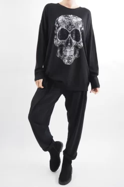 Made In Italy Zanda Skull Super Soft Knit Top Black