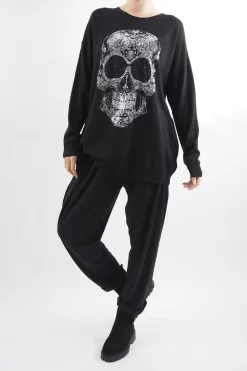 Made In Italy Zanda Skull Super Soft Knit Top Black -Fashion Women's Store made in italy zanda skull super soft knit black04.jpg
