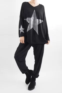 Made In Italy Zanda Star Super Soft Knit Top Black