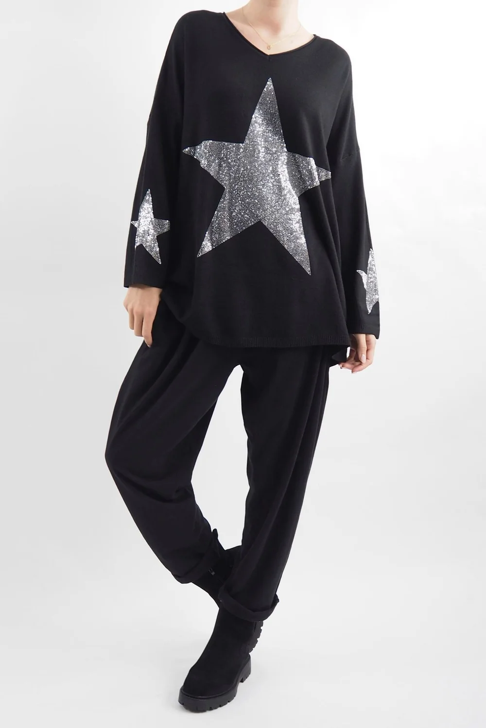 Made In Italy Zanda Star Super Soft Knit Top Black 6 Made In Italy Zanda Star Super Soft Knit Top Black - Image 4