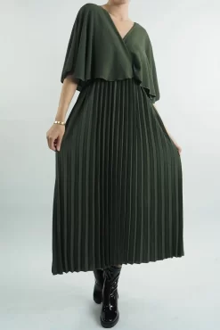 Made In Italy Zeta Cape Dress Khaki