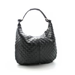 Malini Anna Black Pyramid Raised Stud Boho Bucket Shape Leather Bag