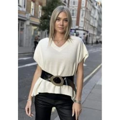 Malini Bella Black Metallic Leather Gold Tone Buckle Belt -Fashion Women's Store malini bella black metallic leather gold tone buckle belt p7540 26590 image