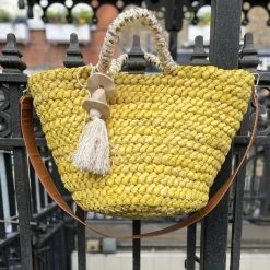 Malini Bella Yellow Hand Made Straw Basket Bag