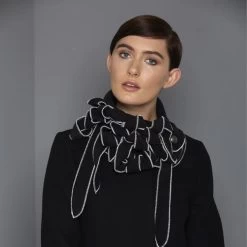 Malini Chris Black White Contrast Edge Button Closure Collar /scarf