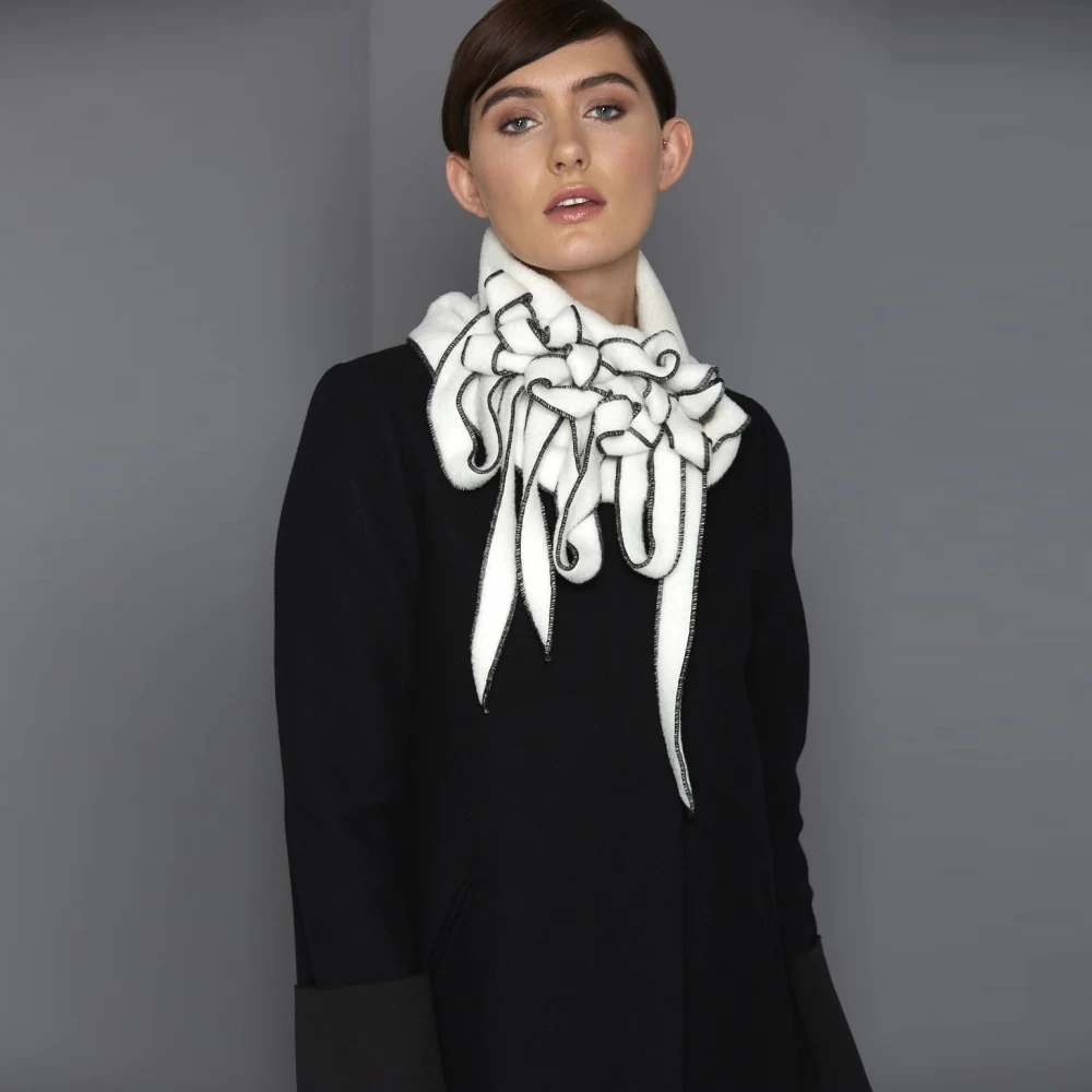 Malini Chris Cream Black Contrast Edge Button Closure Collar / Scarf 3 Malini Chris Cream Black Contrast Edge Button Closure Collar / Scarf
