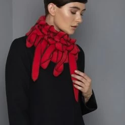 Malini Chris Red Black Contrast Edge Button Closure Collar / Scarf