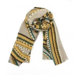 Malini Crinkle Taupe Green Dot Print Scarf