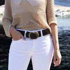 Malini Dani Black Suede Rib Buckle Belt