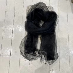 Malini Ellen Black Fringe Hem Silk Scarf