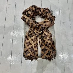 Malini Flower Circle Camel Colour Wool Blend Tassle Trim Printed Scarf -Fashion Women's Store malini flower circle camel colour wool blend tassle trim printed scarf p7087 26777 zoom