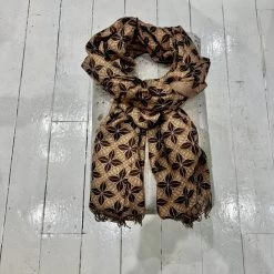 Malini Flower Circle Camel Colour Wool Blend Tassle Trim Printed Scarf -Fashion Women's Store malini flower circle camel colour wool blend tassle trim printed scarf p7087 26778 zoom