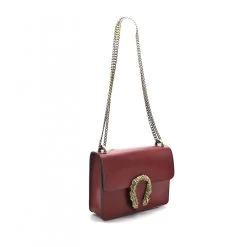 Malini Lillian Dark Red Leather Horseshoe Buckle Bag