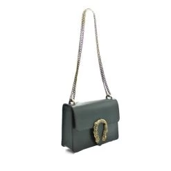 Malini Lillian Forest Green Leather Horseshoe Buckle Bag