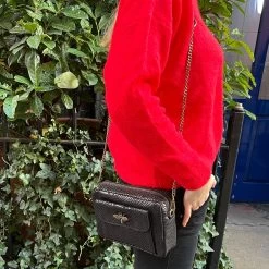 Malini Mary Black Bee Clasp Double Pouch Leather Bag -Fashion Women's Store malini mary black bee clasp double pouch leather bag p7089 24463 zoom